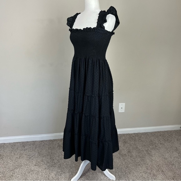 CAARA CALYPSO TIERED MIDI SUNDRESS SMOCKED BODICE FLUTTER STRAPS BLACK LARGE - Picture 8 of 15